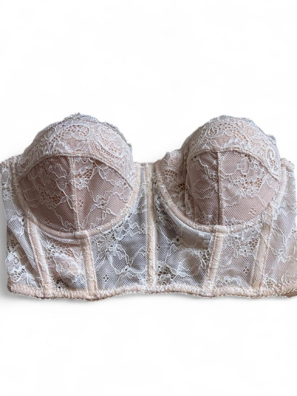 Adika Lace Cropped Bustier Top in White/Blush